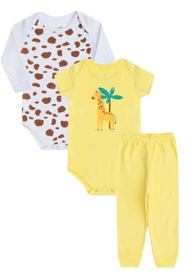 Imagem de Kit Body Bebê Masculino Amarelo Girafa