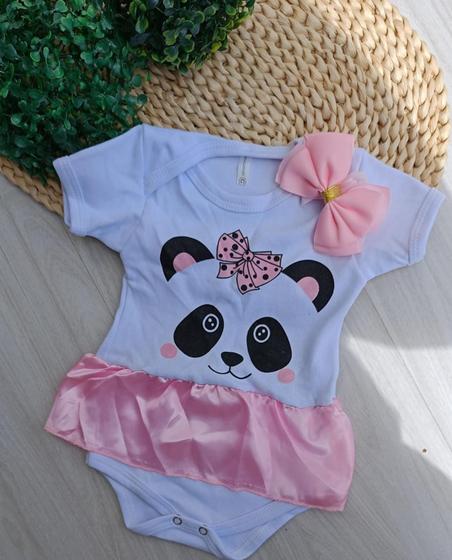 Imagem de Kit Body Bebê Menina + Laço Tematico Panda Pandinha Mesvers