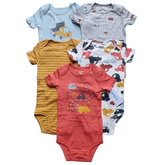 Imagem de Kit Body Carters Manga Curta 5 Peças Bebe Menino Original Bori Bodi Baby Boy Cartes 5 Pack