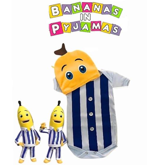 Imagem de Kit Body e Touca Bananas de Pijamas 100% Algodão Temático Bebê Mesversário