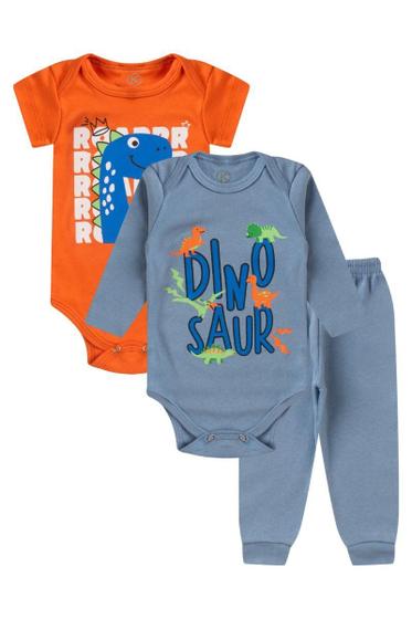 Imagem de Kit body longo 3 peças - dino -  azul e laranja