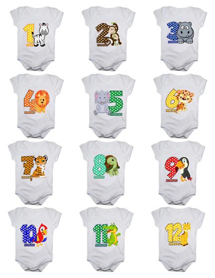 Imagem de Kit body mesversario safari colorido 12 bodies de bebê