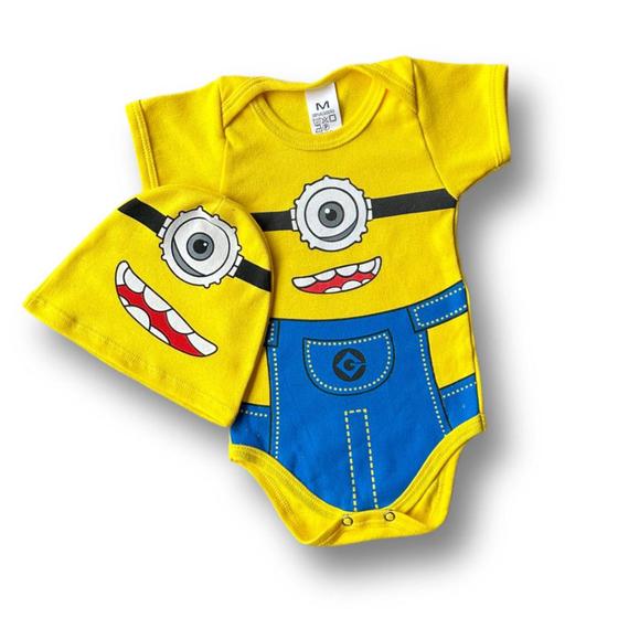 Imagem de kIT Body Minions Com Touca Mesverssario Fantasia Bebe