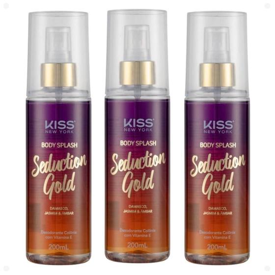 Imagem de Kit Body Splash Kiss New York Seduction Gold BS06B Com 3 200ml