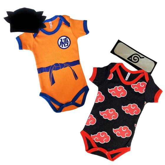 Imagem de Kit Body temático para mesversário Naruto e Goku touca e faixa anime