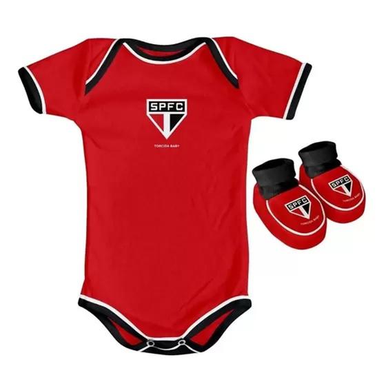 Imagem de Kit Body Vermelho + Pantufa Para Bebê São Paulo Torcida Baby Unisex