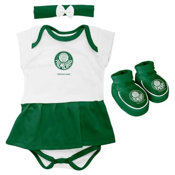 Imagem de Kit Body vestido Pantufa laço Bebê Palmeiras torcida baby