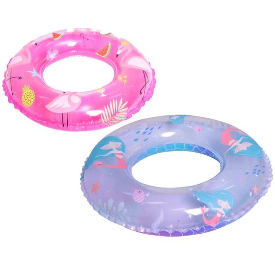 Imagem de Kit Boia Inflável Flamingo Infantil 50Cm Sereia 60Cm Redonda