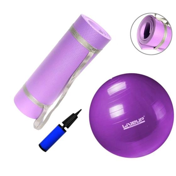 Imagem de Kit Bola 55cm Pilates + Colchonete Eva Lilas 10mm  Mandiali