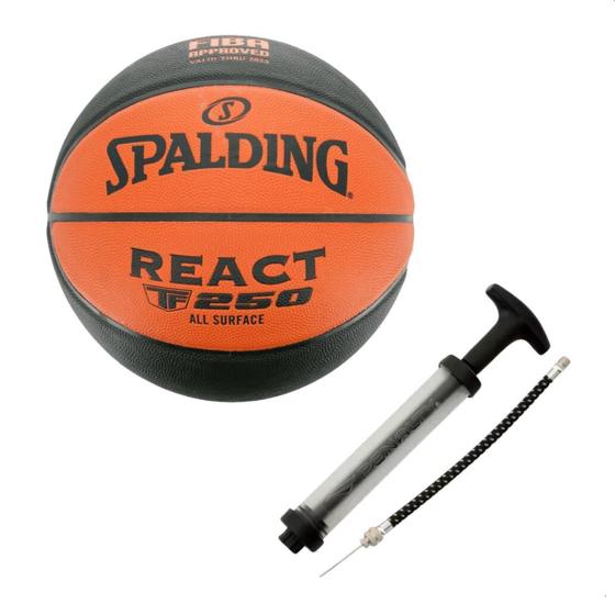 Imagem de Kit Bola De Basquete Oficial Spalding React Tf-250 + Bomba