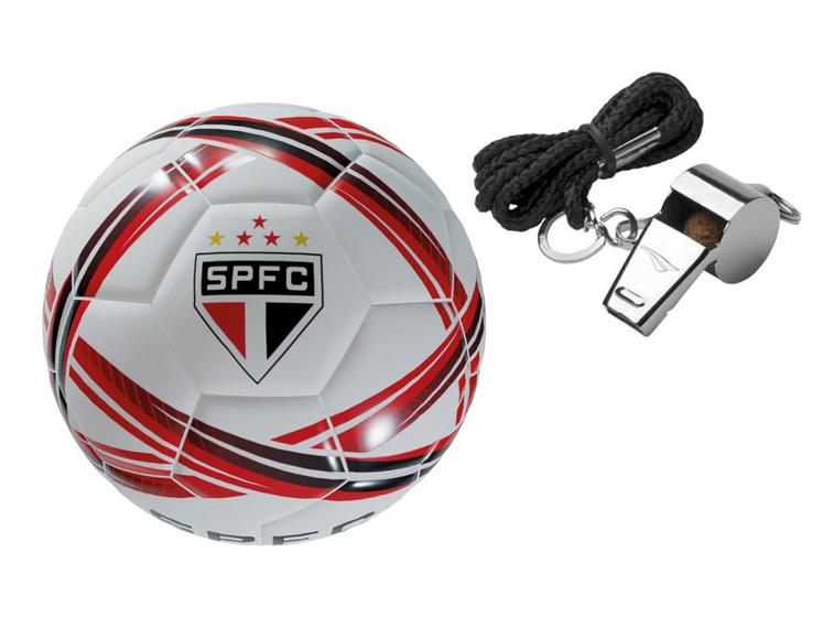 Imagem de Kit - Bola de Futebol São Paulo Estadios - N5 Licenciada -Sportcom + Apito de Metal CZ T-G Penalty