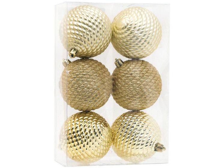 Imagem de Kit Bola de Natal Dourado 8cm 6 Unidades Cromus