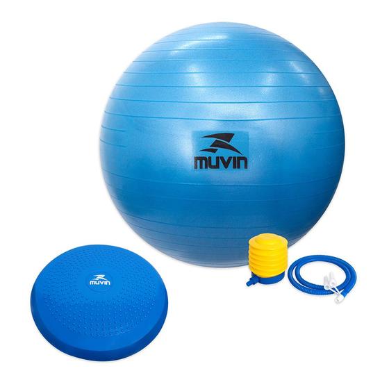 Imagem de Kit Bola de Pilates 65cm + Disco de Equilíbrio - Com Bomba - Balance Cushion - Função Antiestouro 