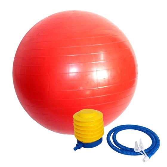 Imagem de Kit Bola De Pilates Vermelha 65 Cm E Bomba de Ar Para Academia Bola Yoga Bola De Ginastica 