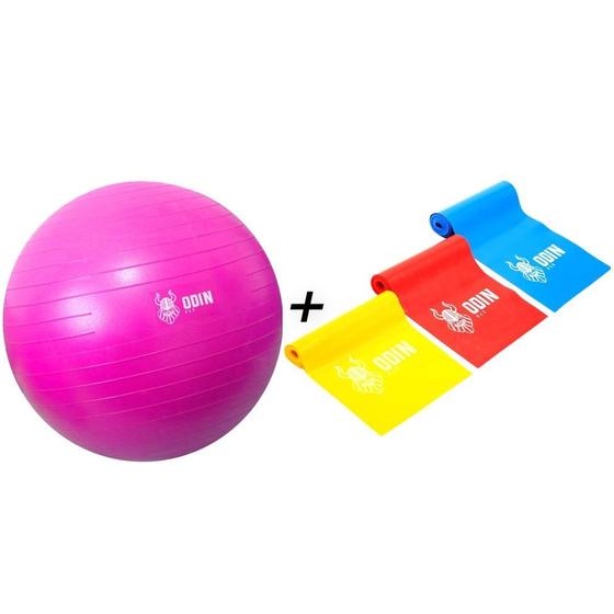 Imagem de Kit Bola Pilates 65 Cm Suiça + Faixas Elasticas Odin Fit