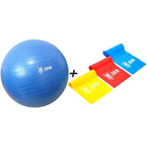 Imagem de Kit Bola Pilates 65 cm Suiça + Faixas Elasticas  Odin Fit