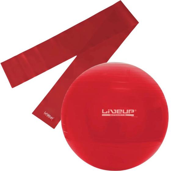 Imagem de Kit Bola Suica 45 Cm + Faixa Elastica Intensidade Leve Vermelha  Liveup Sports 