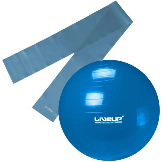 Imagem de Kit Bola Suica 65 Cm + Faixa Elastica Intensidade Forte Azul  Liveup Sports 