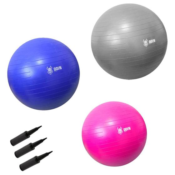 Imagem de Kit Bola Suíça de Pilates Fisioterapia 55 65 75 cm Odin Fit