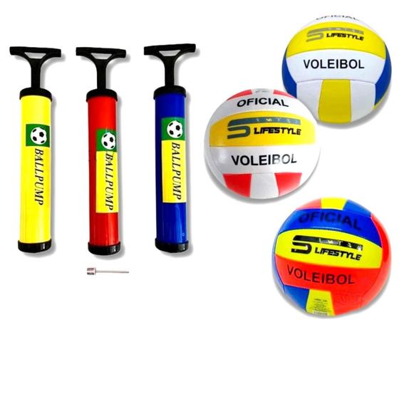 Imagem de Kit Bola Volei Tamanho Oficial + Bomba Manual P/ Encher Bola