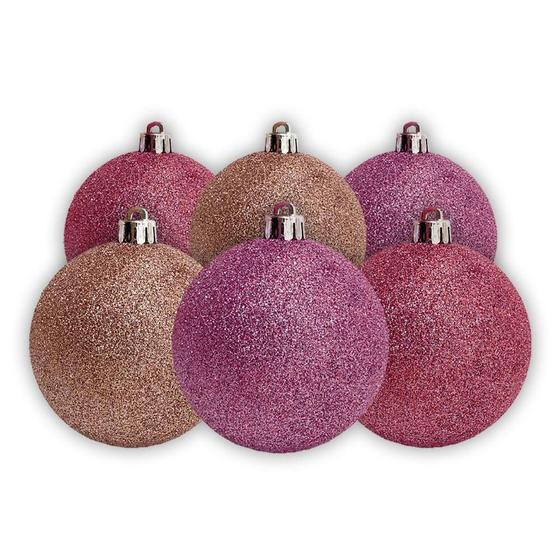 Imagem de Kit Bolas De Natal 8Cm Tons De Rosa Glitter Com 6Und Cromus