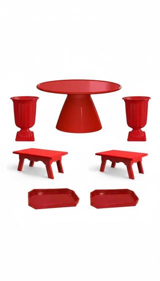 Kit Boleira 2 Vasos - 2 Mesinha - 2 Bandeja Diversa Vermelho