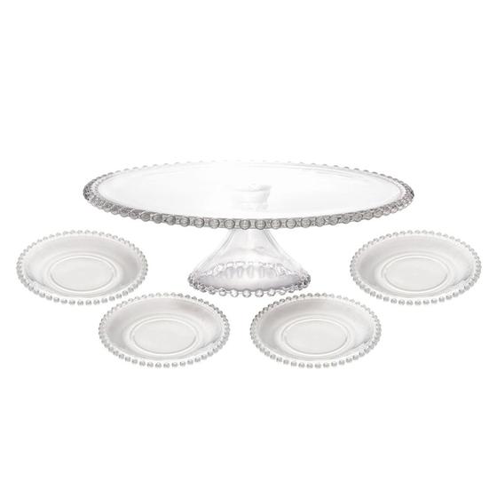 Imagem de Kit Boleira Em Cristal 31cm Com 4 Pratos De Mesa 20cm Para Servir Bolo