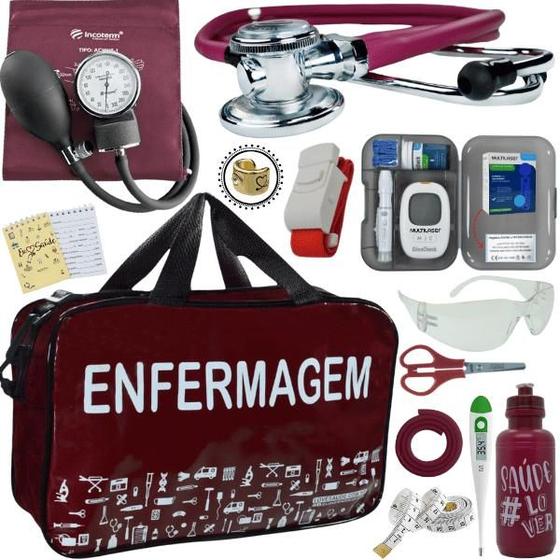 Imagem de Kit Bolsa Aparelho de Pressão Esfigmomanômetro Medidor Enfermagem Incoterm