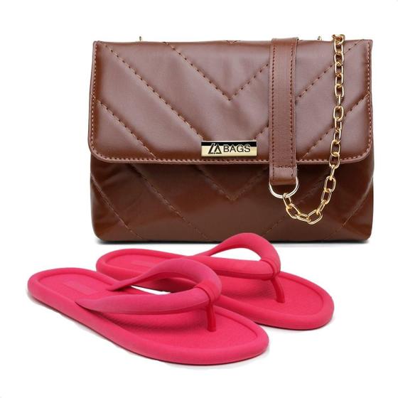 Imagem de Kit Bolsa Crossbody Feminina Matelassê + Chinelo Flip Flop