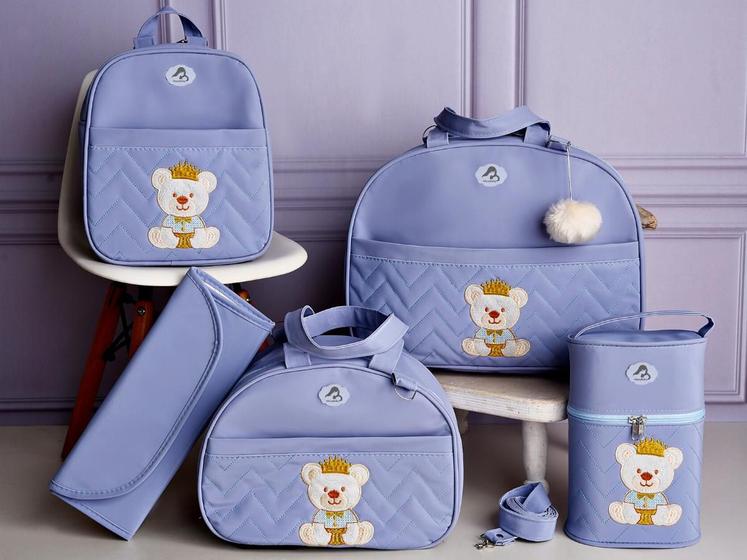 Imagem de Kit Bolsa de Maternidade Ursinho Príncipe e Ursinha Princesa Menino e Menina Com Porta mamadeiras e Trocador