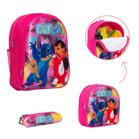 Imagem de Kit Bolsa Escolar Costas Lilo & Stitch Cor Rosa Toys 2U