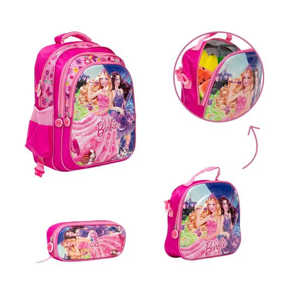 Imagem de Kit Bolsa Escolar Feminina Barbie Costas Passeio Creche