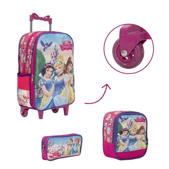 Imagem de Kit Bolsa Escolar Feminina Princesas Rodinha Tam G Toys 2U