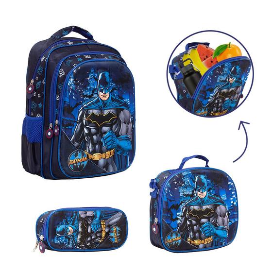 Imagem de Kit Bolsa Escolar Infantil Batman Juvenil Tam G Costas