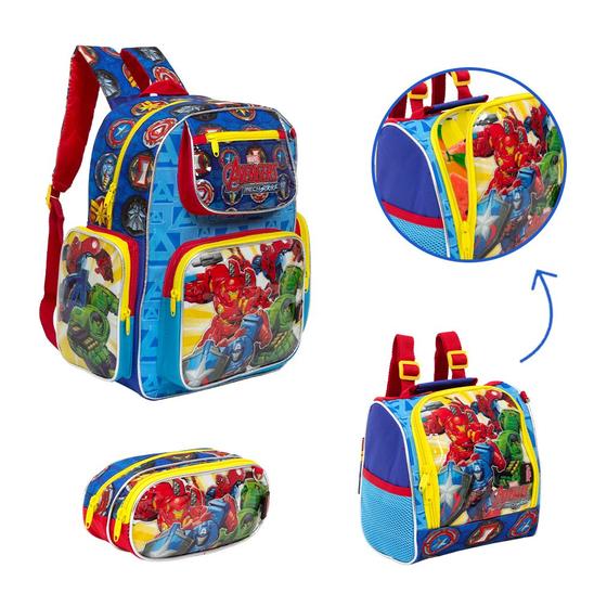 Imagem de Kit Bolsa Escolar Infantil Creche Pre Escola Avengers Costas