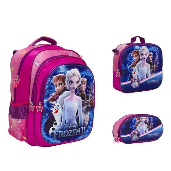 Imagem de Kit Bolsa Escolar Infantil Frozen 3D Costas Volta As Aulas