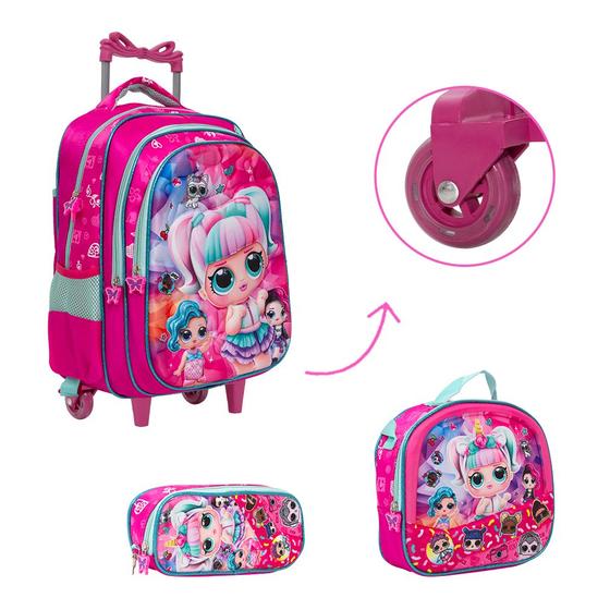 Imagem de Kit Bolsa Escolar Infantil Lol Carrinho Resistente Passeio