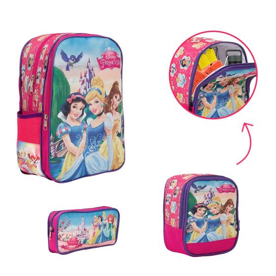 Imagem de Kit Bolsa Escolar Infantil Princesas Creche Passeio Cor Rosa