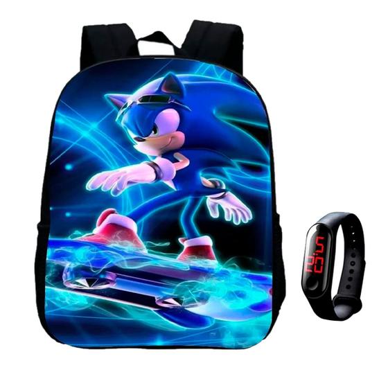 Imagem de Kit Bolsa Escolar Infantil Sonic + Relógio 