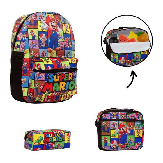 Imagem de Kit Bolsa Escolar Infantil Super Mario Alça Costas Reforçada