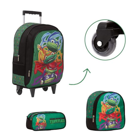 Imagem de Kit Bolsa Escolar Juvenil Carrinho Tartarugas Ninja Tam G