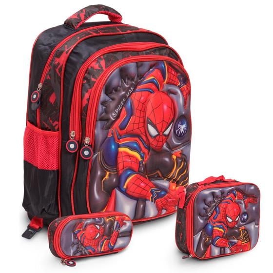 Imagem de Kit Bolsa Escolar Masculina Costa Tam G Spider Man Reforçada