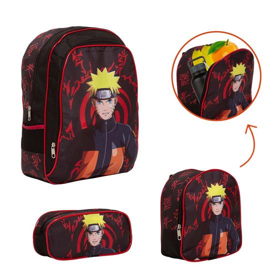 Imagem de Kit Bolsa Escolar Masculina De Costas Naruto Estampada 3 Pçs