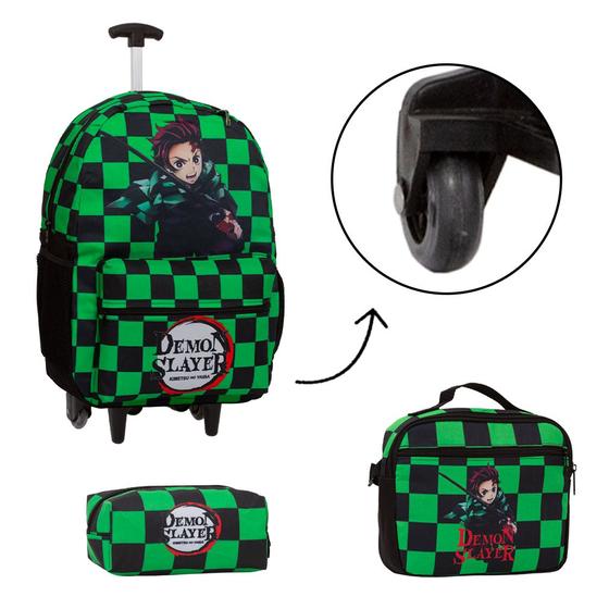 Imagem de Kit Bolsa Escolar Masculina Demon Slayer Carrinho Reforçada