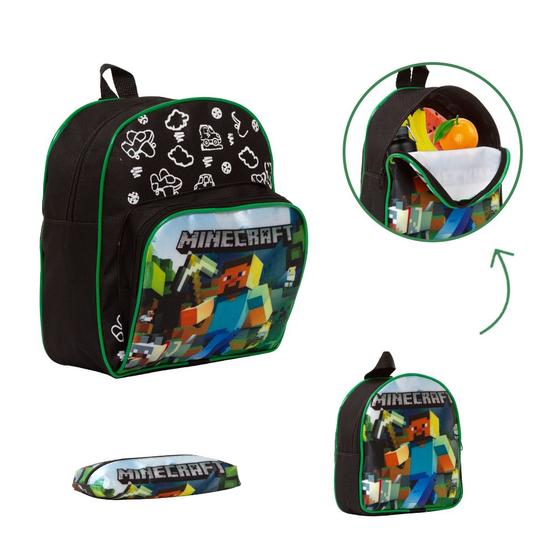 Imagem de Kit Bolsa Escolar Masculina Minecraft Passeio Aulas Tam P