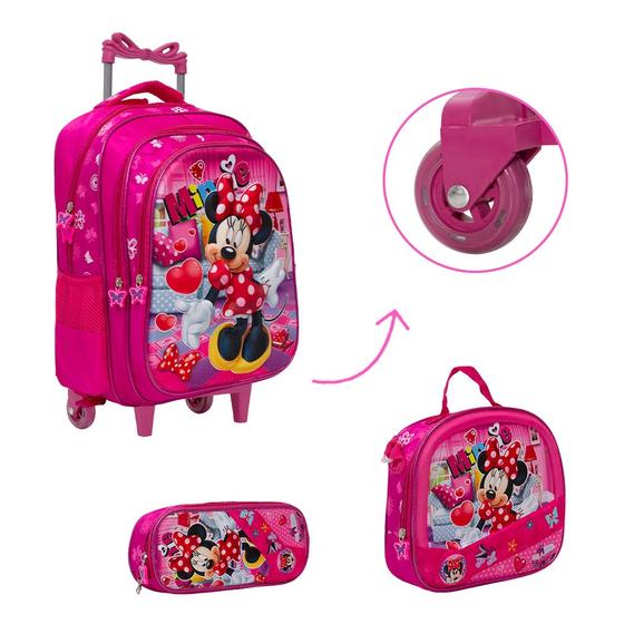 Imagem de Kit Bolsa Escolar Menina Minnie Carrinho Passeio Infantil