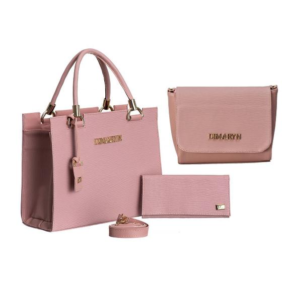 Imagem de Kit Bolsa Feminina Castelo com Bolsa Báu e Carteira Feminina Rosa