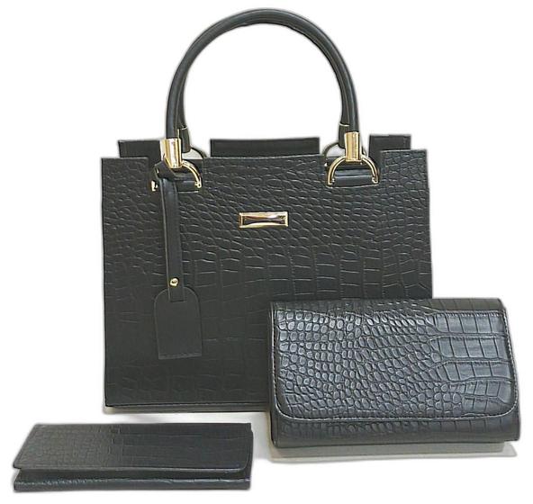 Imagem de Kit Bolsa Feminina Castelo Croco Bege - 3 Itens