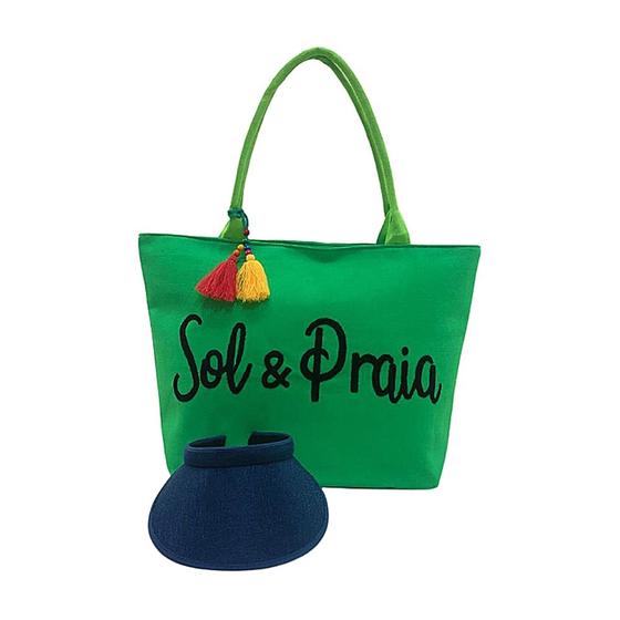 Imagem de Kit Bolsa Feminina Verde Praia e Viseira Viagem Verão Piscina Resistente Lançamento