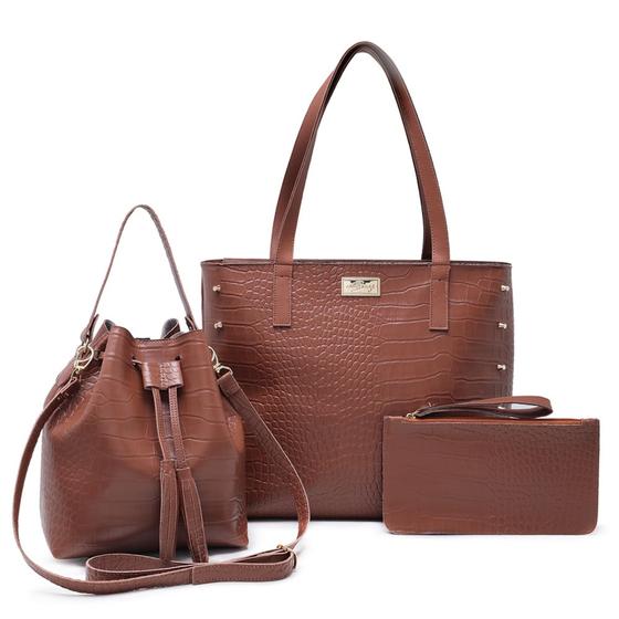 Imagem de Kit Bolsa Grande Croco + Bolsa Sacola Transversal Com Nécessaire - Willibags